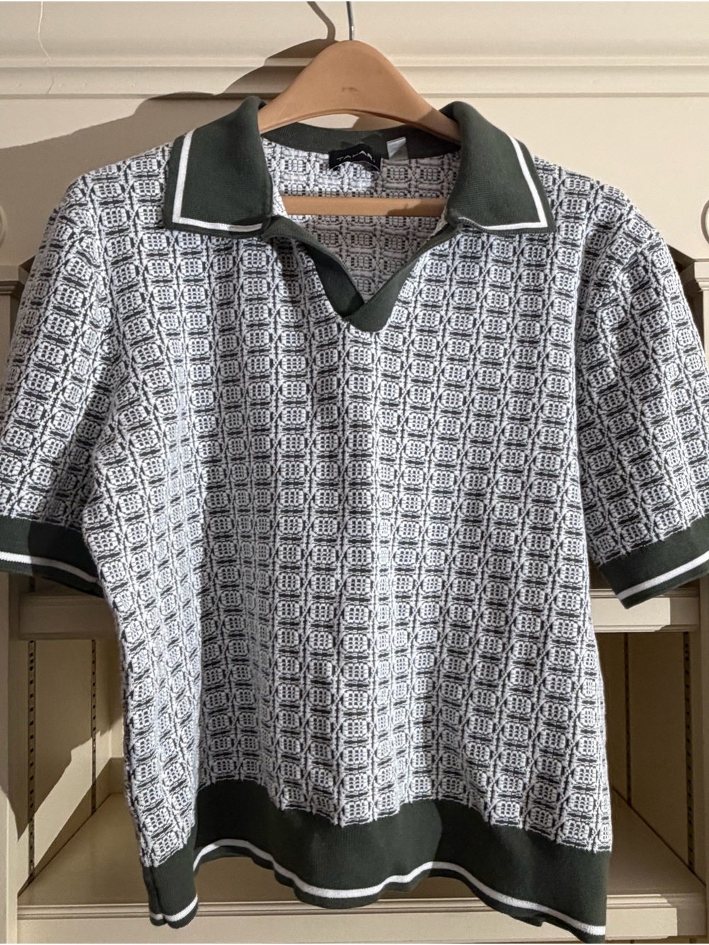 Tahari Men's Olive Green & White Patterned Short-Sleeve Polo